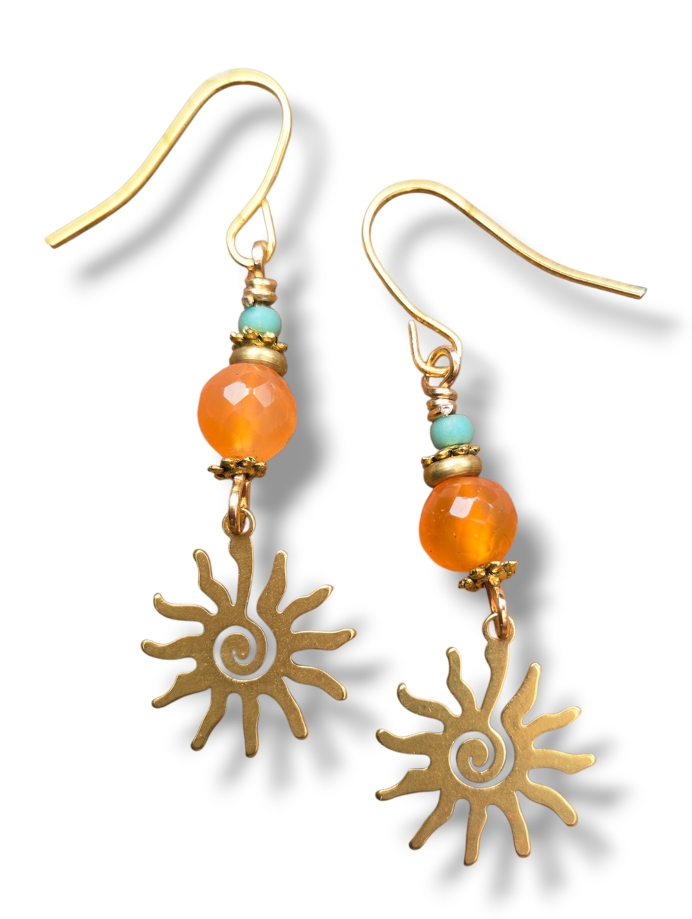 Sun Spiral Gold Agate Gemstone Earrings 1.5" NEW Boho Beach Handmade